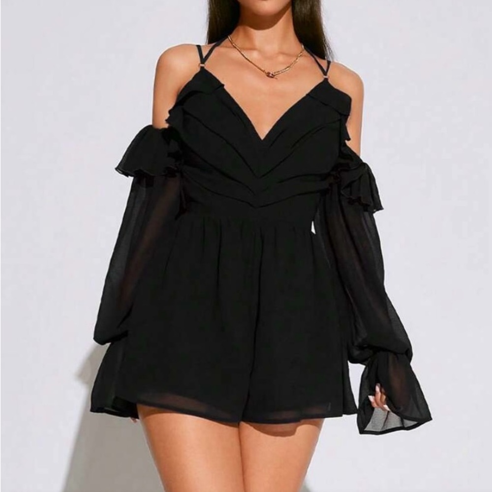 NEVER WORN Black Off-Shoulder Romper